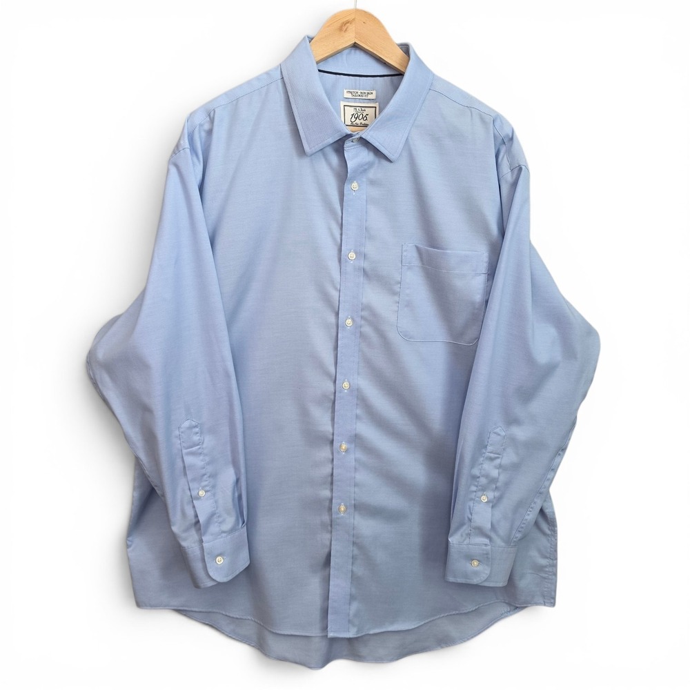 Jos A Bank Dress Shirt Mens 18 34 Blue Button Stretch Non Iron Tailored Fit 1905